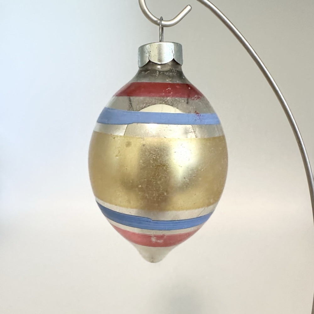 Vintage Multi-Color Striped Torpedo Style Christmas Ornament Made In US of A